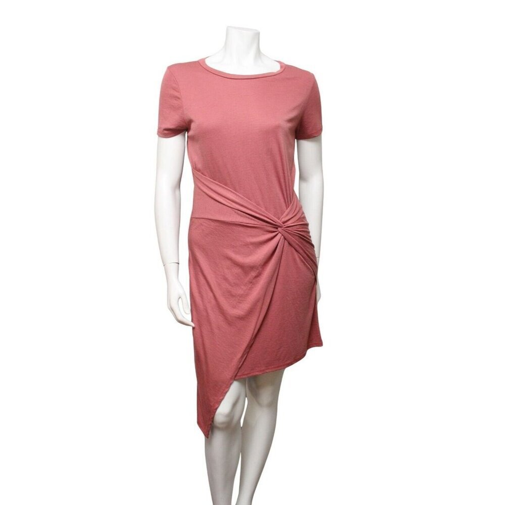 Bloomingdale's Aqua Pink Knit T-Shirt Asymmetrical Wrap Dress Size M